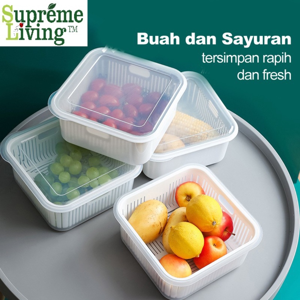 Kotak Saringan Pengering Buah Sayuran Wadah Keranjang Tempat Penyimpanan Buah Food Storage Bawang Kulkas Serbaguna