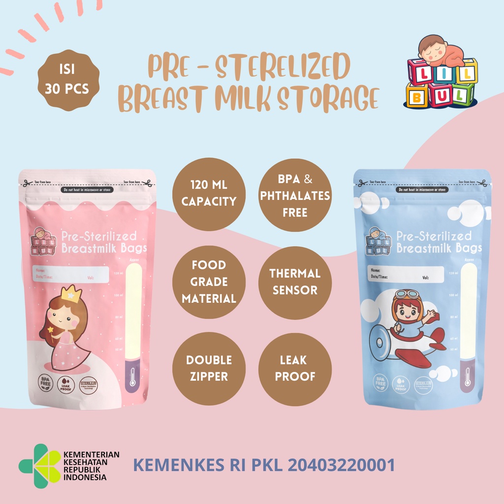 Lilbul Kantong Asi 120 ml - 30PCS / Breastmilk Storage Bags BPA FREE  / Kantong Asi Steril /
