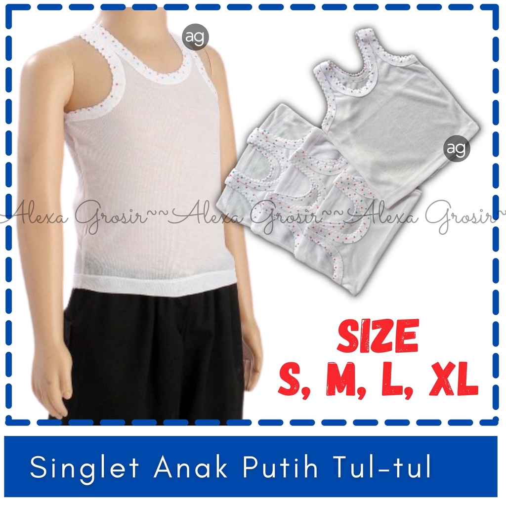 KAOS DALAM/ SINGLET ANAK PUTIH KIKI TUL-TUL