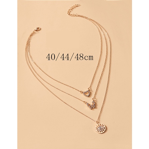 LRC Kalung Fashion Golden Diamond Eye Butterfly Love Heart Alloy Multilayer Necklace K83448