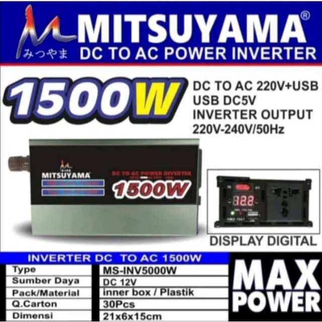 POWER INVERTER DIGITAL MITSUYAMA 1500W INVETER 1500 WATT DC 12V TO AC 220V