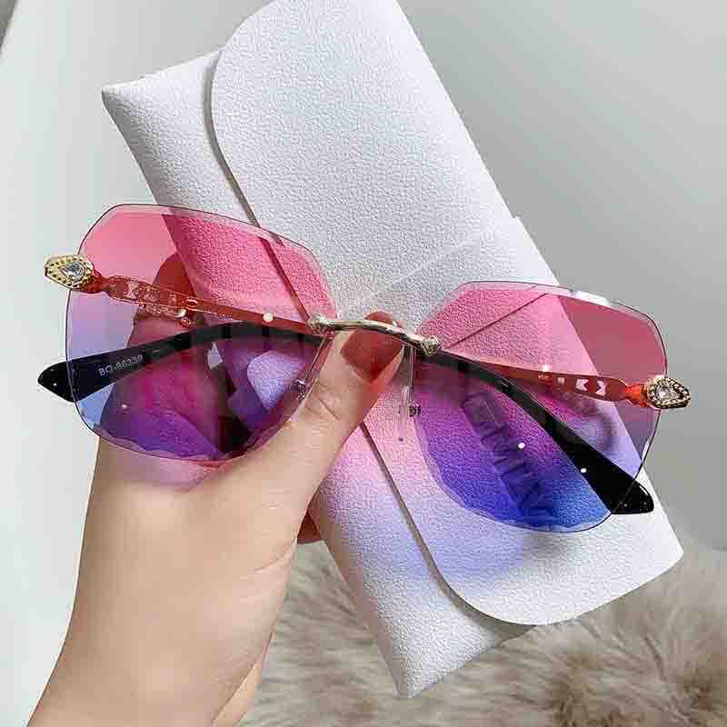 (Rowling)Kacamata  Hitam Terbaru Wanita No Frame Titanium Diamond Style Kacamata Fashion Murah/Kacamata Sunglasses Import Wanita Kacamata Fashion-Ka-136 Pink/Ungu