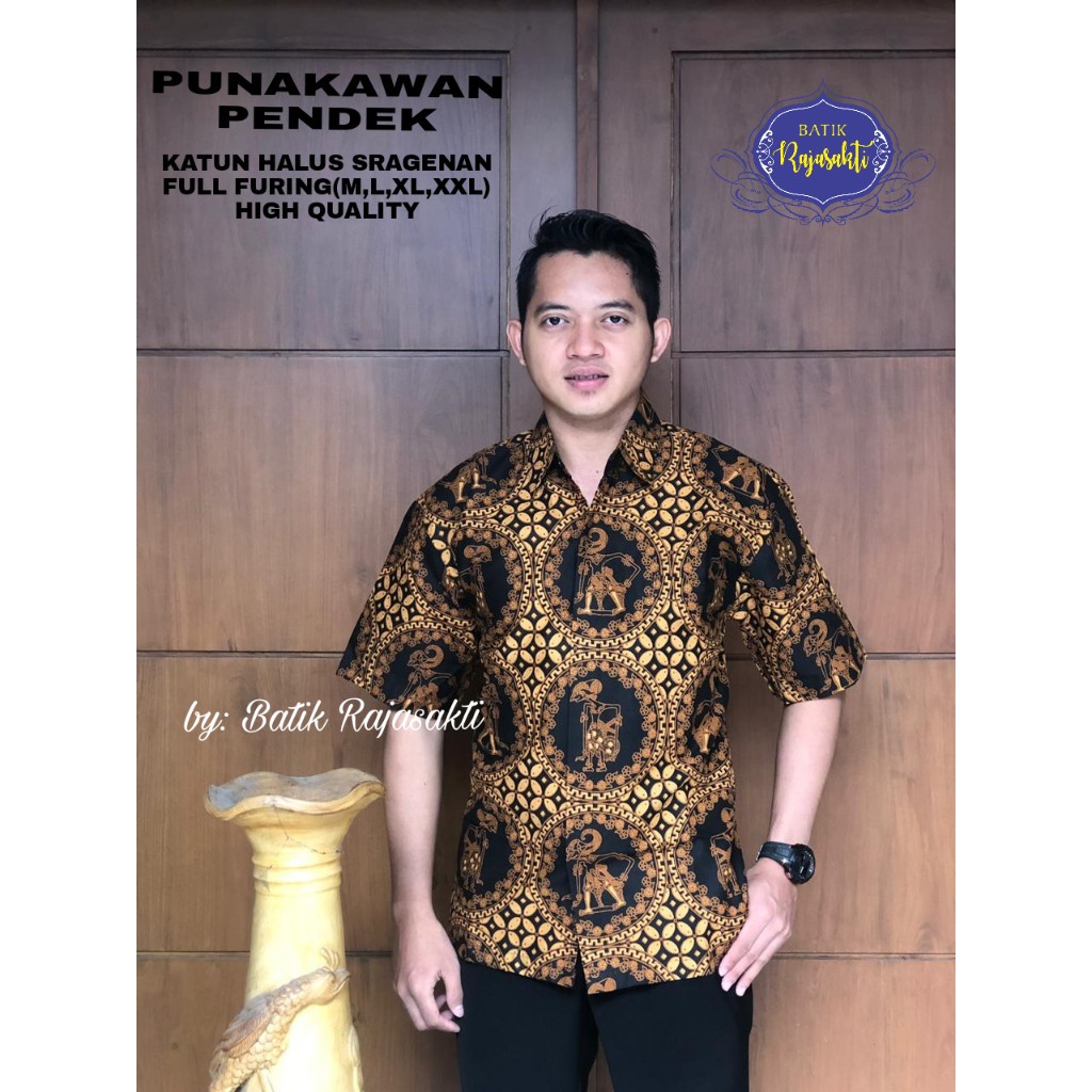 PUNAKAWAN PENDEK Atasan Baju Kemeja Batik Pria Lengan Pendek PREMIUM LAPIS FURING RAJASAKTI