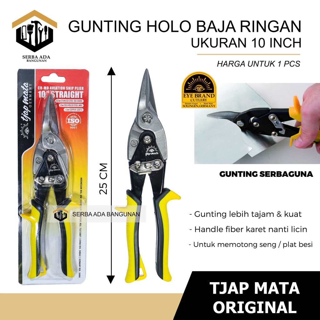 gunting seng / gunting baja ringan 10&quot; lurus cap mata (eyebrand) GUNTING SENG BAJA RINGAN 10 IN LURUS