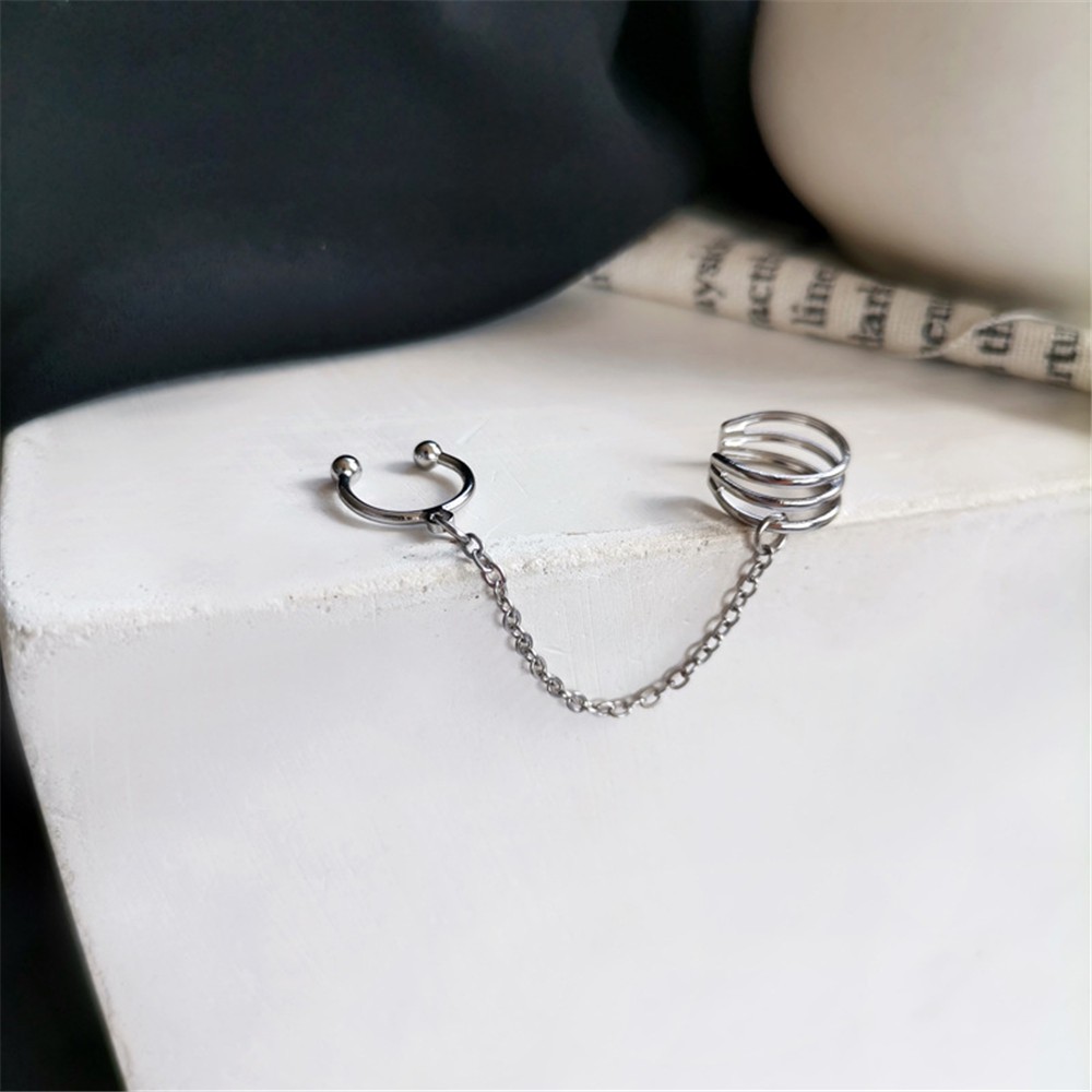 1pc Anting Rantai Klip Tulang Telinga Gaya Hip Hop Korea Untuk Perempuan-8