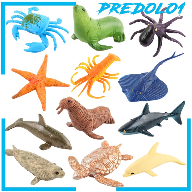 [PREDOLO1] 12Piece Sea Creatures Figures Identify Colors Plastic Colorful for Teachers