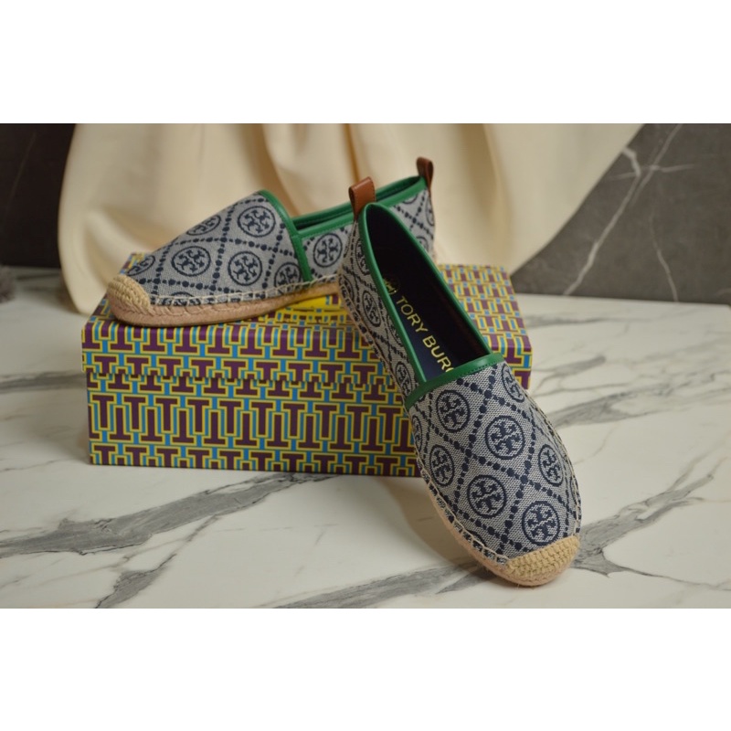 Tory Burch Flat Shoes Fisherman Monogram Green