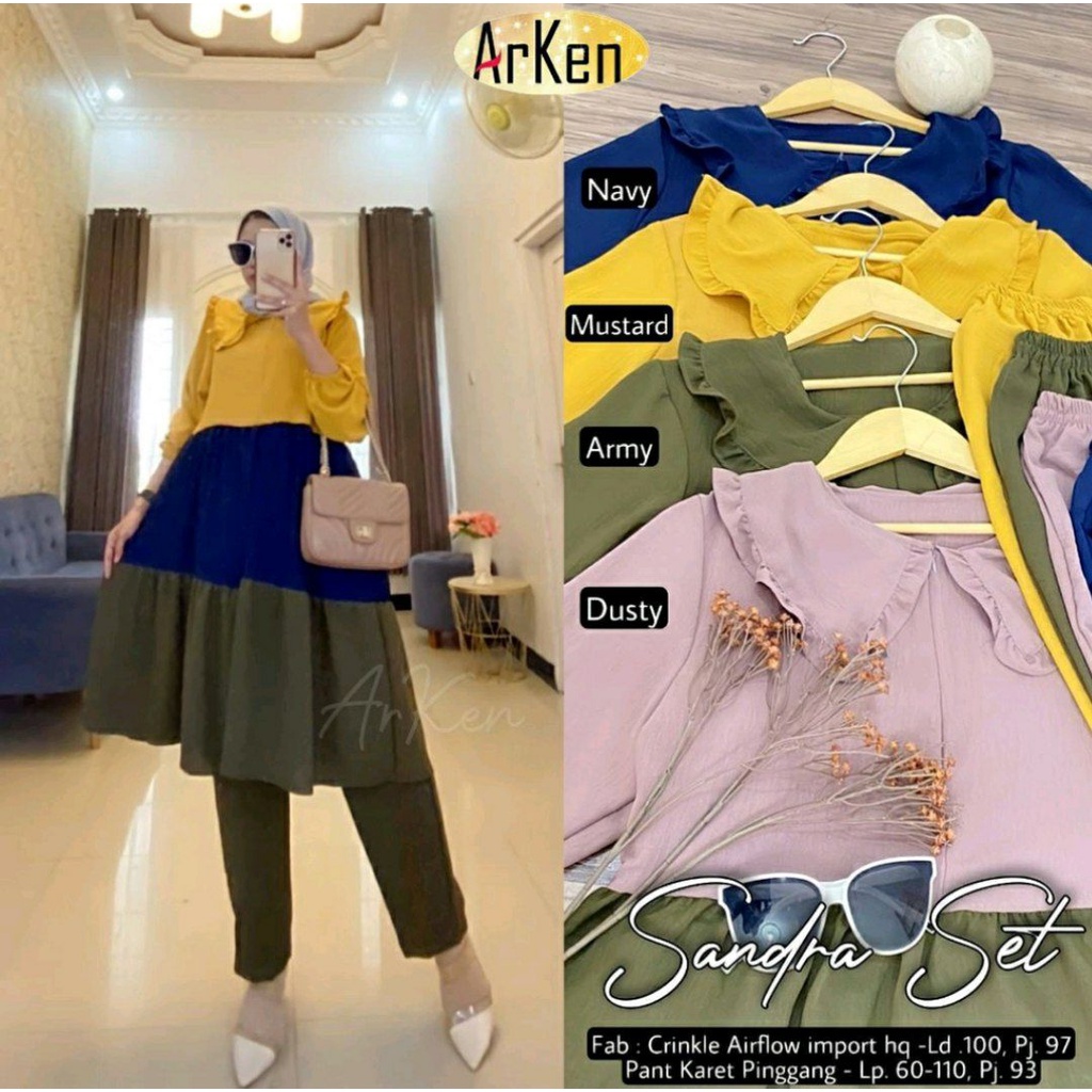 Gamis Sandra Midi - Gamis Terbaru Rayon Premium Dress Wanita Pelangi Lengan Karet Maxi Dress Kekinian LD 110 cm