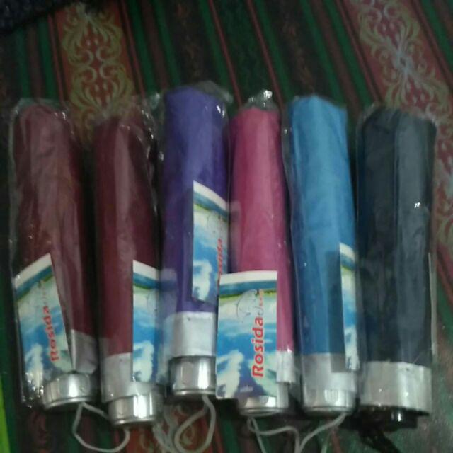 Felwinshop Payung Lipat 3 Polos Rosida Lapis Silver Dalam Ultraviolet Rangka Bagus / Payung Promosi