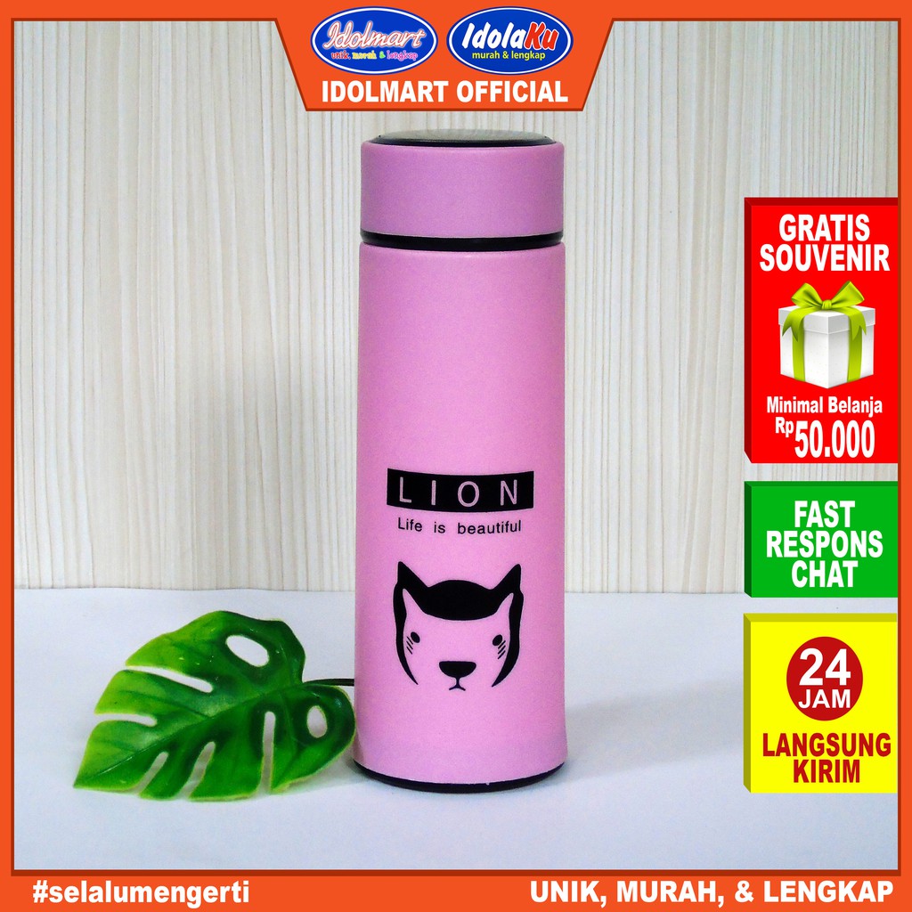 IDOLAKU Botol Minum Kaca Animal lucu 450ml/ Beling Cover Plastik /Original 60up