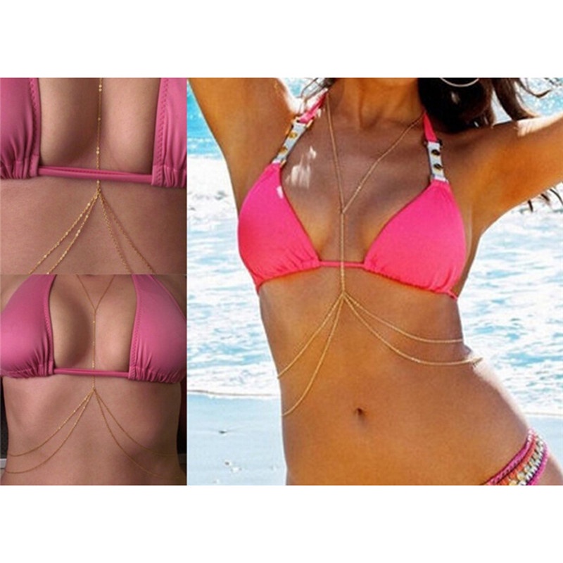 {LUCKID}Women Sexy Fashion Gold Body Belly Waist Chain Bikini Beach Harness Necklace