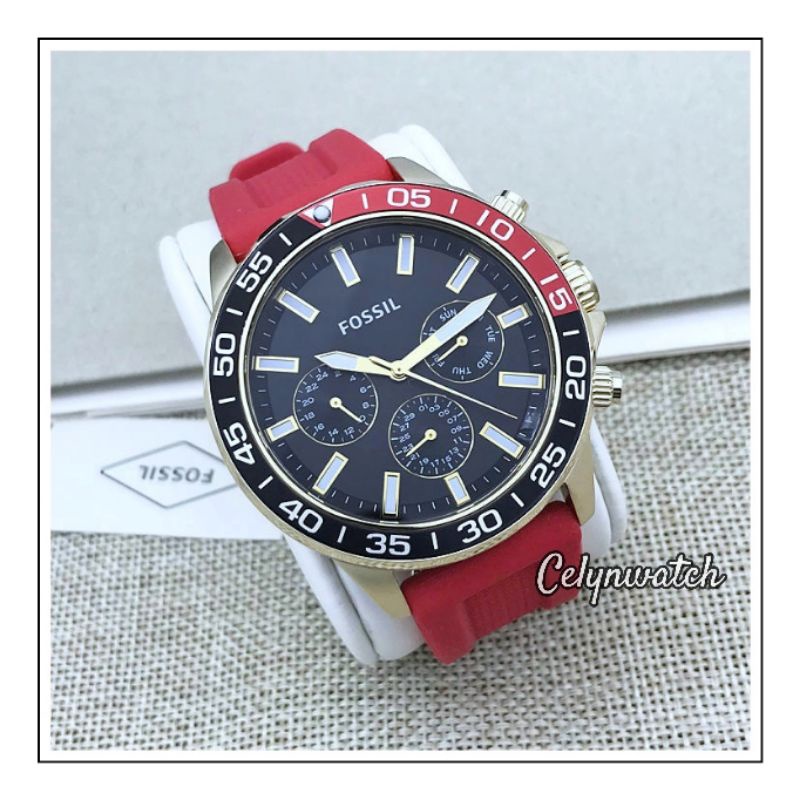 jam tangan pria fossil BQ2499 strap rubber / karet red original