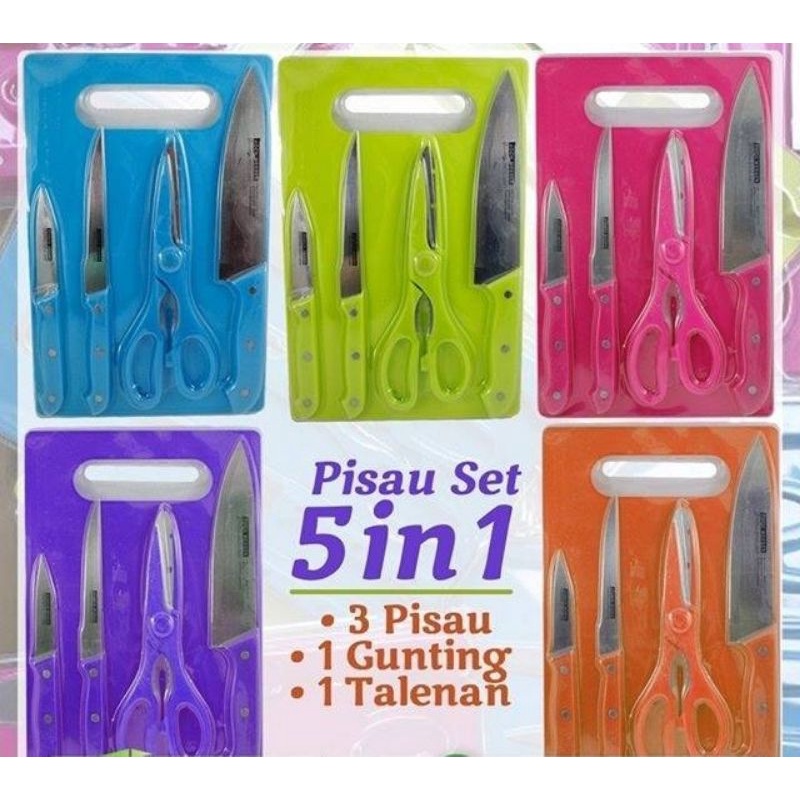 

Talenan Set Plastik + Pisau 5 IN 1 / Pisau Talenan Gunting set