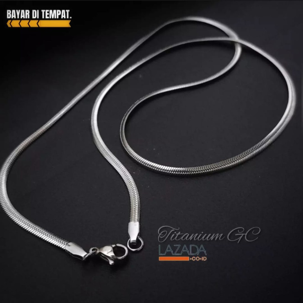 Kalung Gepeng Titanium Silver Anti Karat Pria Wanita