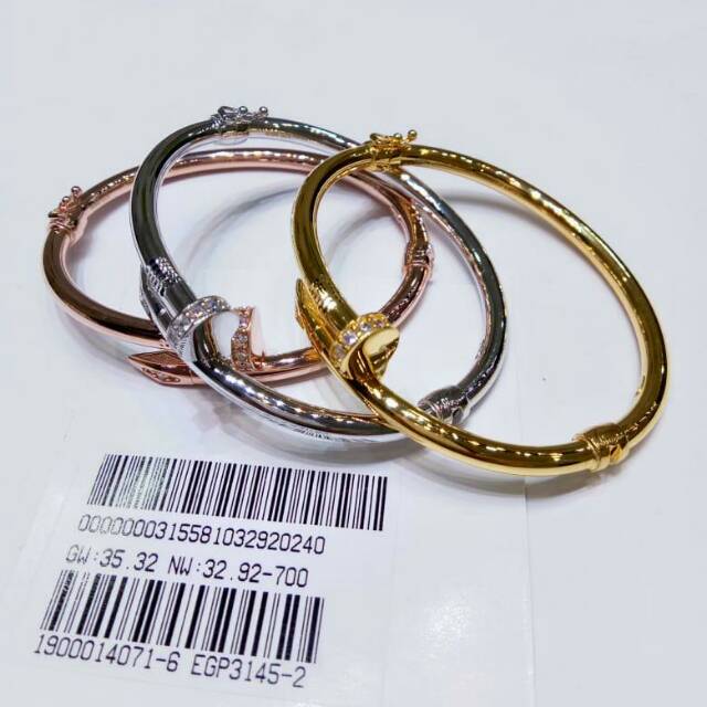 Gelang bangle anak dan dewasa emas asli bentuk paku kadar 70% 700 75% 750 gold whitegold kuning putih 16k 22I