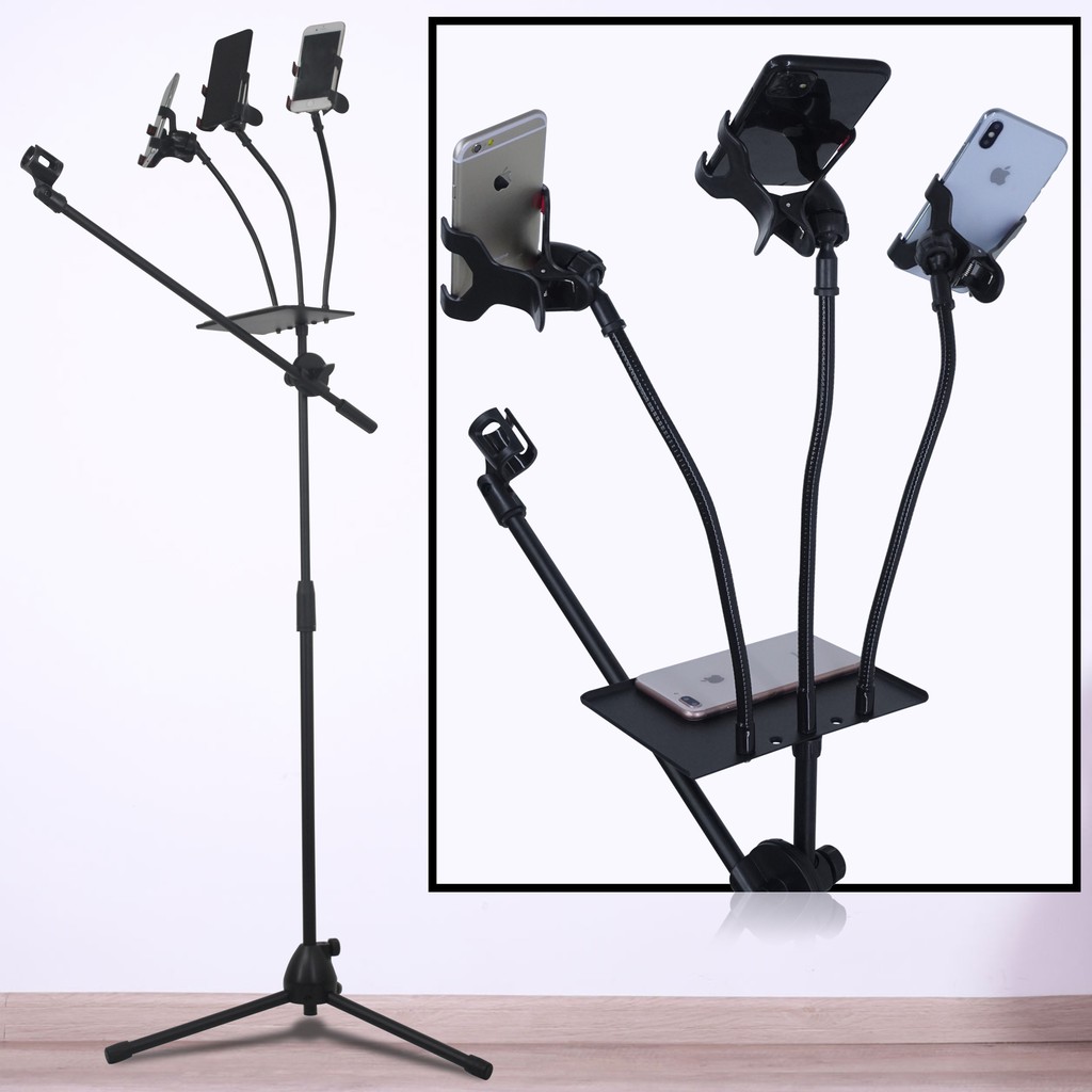 Stand Mic Microphone Degree Berdiri + Holder Hp 360 Recording Karaoke Free Phone Holder + Holder Hp Stand Mic Handphone | Mic Holder 5 in 1 Bahan Kuat Dan Bisa Di Sesuaikan