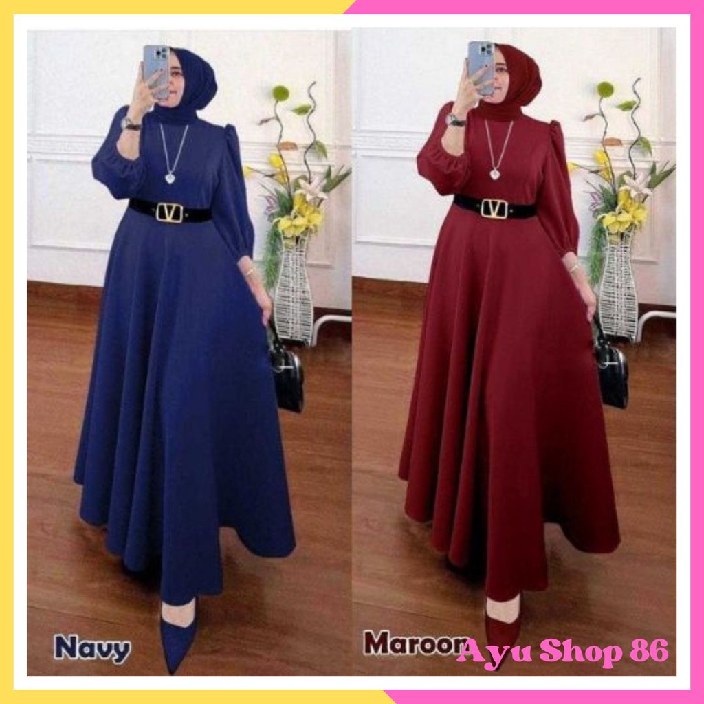 Baju Gamis Scuba Polos Wanita Muslim Dewasa Jumbo Simpel Mewah Elegan Trend Pesta Kondangan Modern M