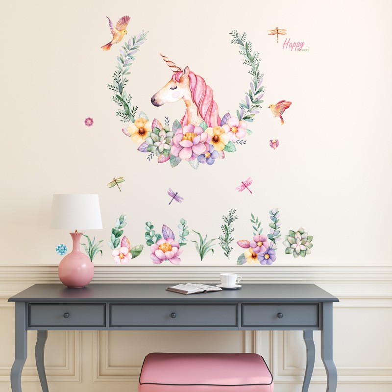 Reliza Wall Sticker Kuda Unicorn Flower Stiker Dinding JM7329