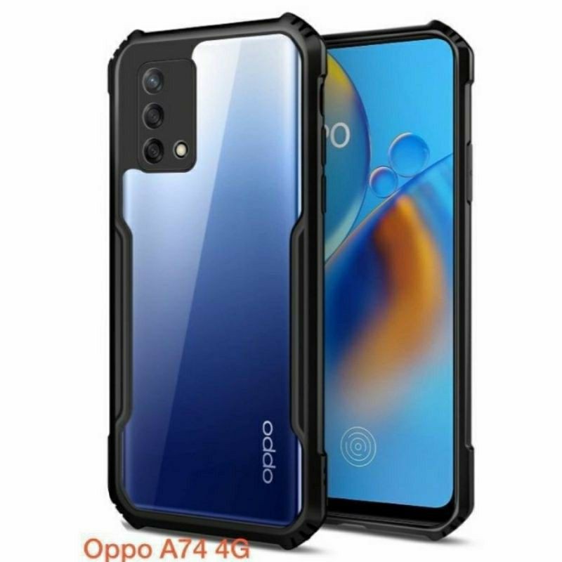 Oppo A74 A54 A53 A33 A92 A52 Armor Shockproof Cover Soft Case Tebal Transparan Lis Hitam