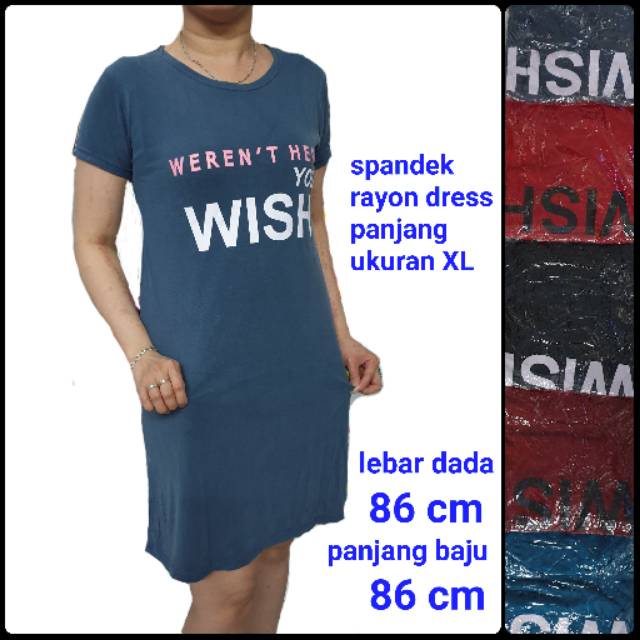 Spandek dress body panjang sablon WISH ukuran XL spandex 4 warna