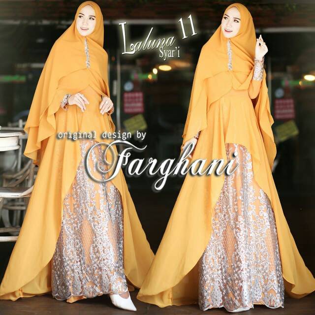Gamis Syari Cerutty mix Tulle Brokat Laluna 11 Ori Branded by Farghani