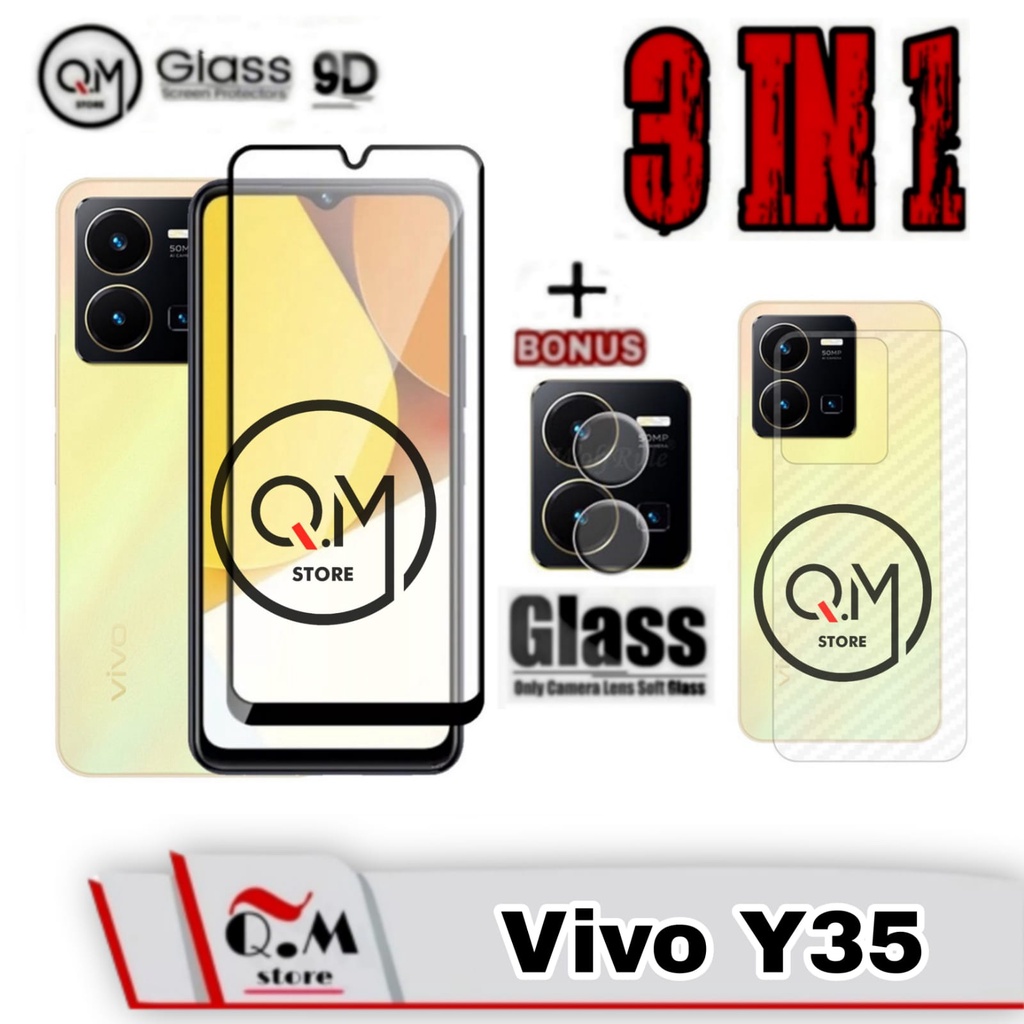 Paket 3in1 Tempered Glass Vivo Y35 Anti Gores Pelindung Layar