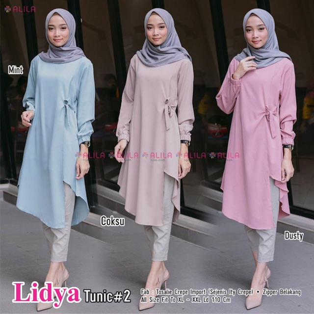 LIDYA TUNIK Baju Atasan Polos Murah Fashion Muslim Wanita Panjang Jumbo Ori By Alila