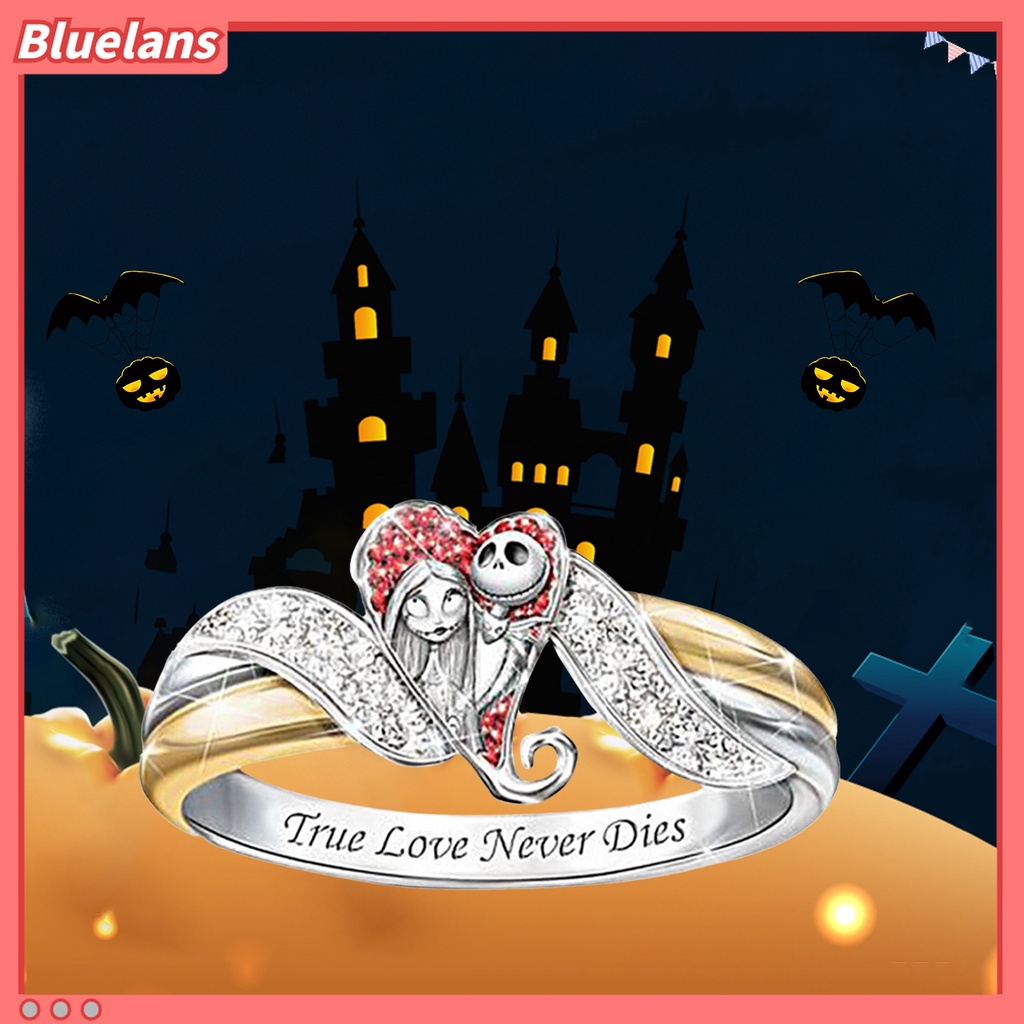 Cincin Bentuk Hati Bahan Alloy Motif Print Tulisan Aksen Berlian Imitasi Untuk Wanita