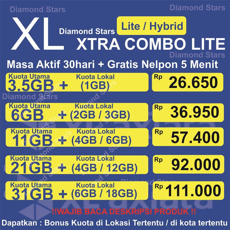 Promo Xl Xtra Combo Lite Hybrid 3 5gb 4 5gb 6gb 8gb 11gb 15gb 21gb 25gb 31gb 37gb Shopee Indonesia