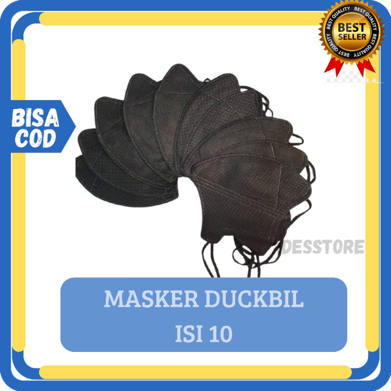 Masker Duckbill Garis 3Ply Isi 10 Pcs Hitam Putih