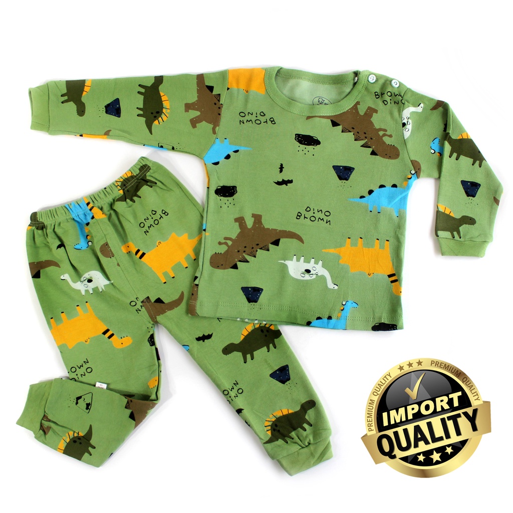 Baju Tidur Piyama Anak Premium Set DINO Bahan Katun Piyama Anak Gambar Lucu Baju Tidur Anak Bahan Katun