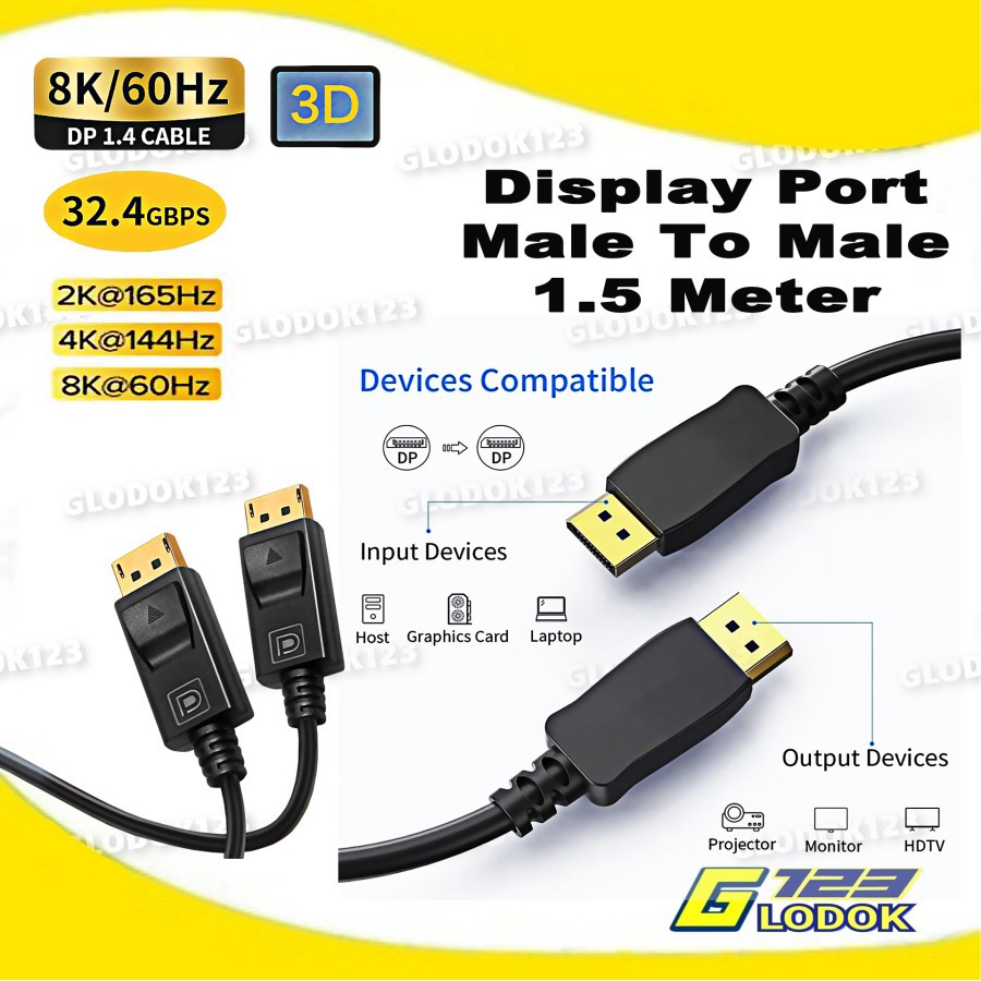 Kabel HDMI Display Port Male To Male 1.5m