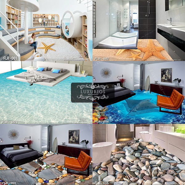 3D Wallpaper Custom Wallpaper lantai 3D Lantai Pasir batu pantai ikan Wall sticker lantai 1