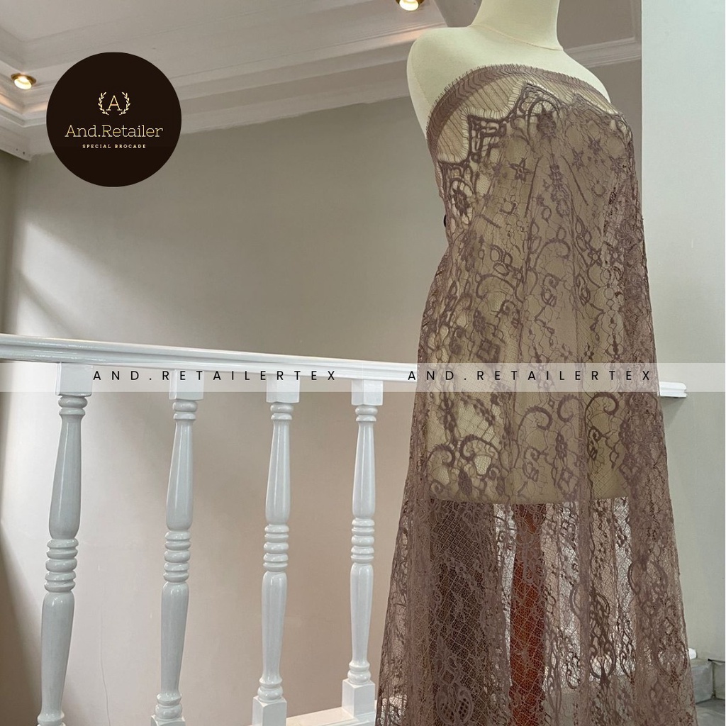 Bahan Kebaya Brokat Semi France Lace Chantily Shantily Katun Per panel 2,5m Warna Coklat Milo