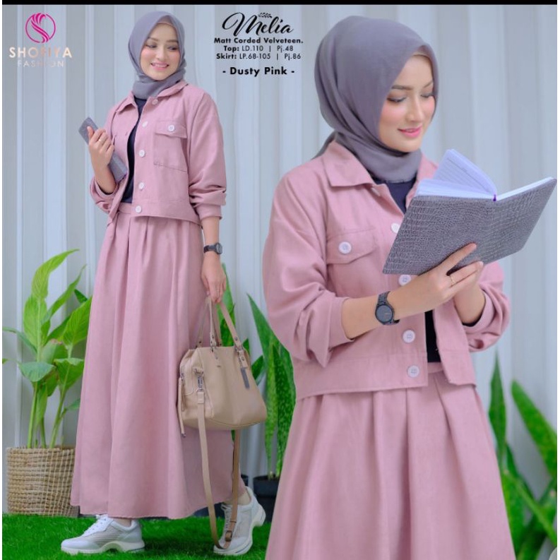 Oneset casual 2 in 1 set rok dan atasan inner setelan 3 in 1 set Melia Set Ori by Shofiya