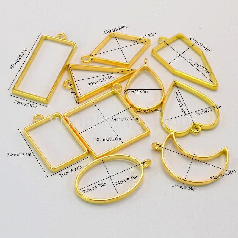 10pcs / set Cetakan Resin Epoksi UV Frame Metal Geometri Hollow Campur Untuk Membuat Perhiasan DIY