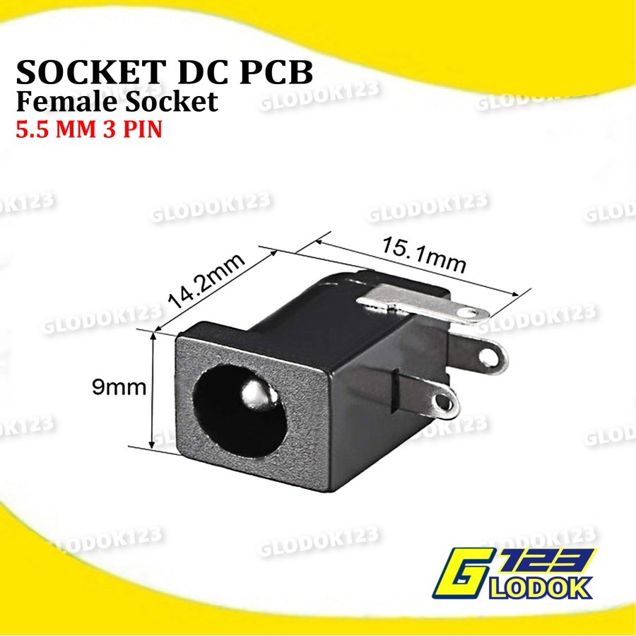 Socket DC In 5.5 mm 3 Pin Female PCB Connector PCB Mount DC Jack