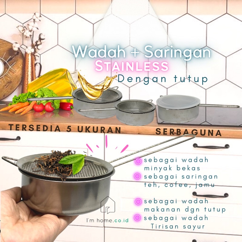 Perabotan dapur  IMHOME 3in1 Wadah Stainless Saringan Minyak kopi teh tirisan sayuran gorengan anti 