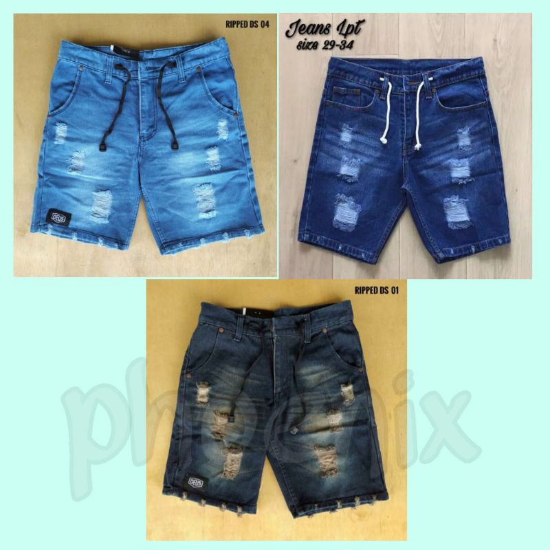 CELANA PENDEK JEANS SOBEK TALI KOLOR RAWIS/CELANA DISTRO PRIA RAWIS