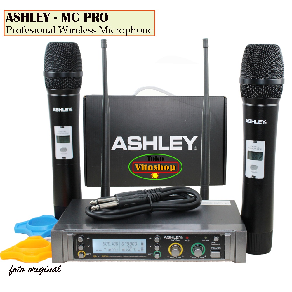 Mic Wireless Ashley MC PRO Microphone Karaoke Mikrofon Wairles 2 Handle ORIGINAL