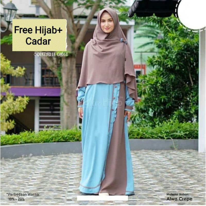 Baju Dress Gamis Syari Wanita Muslim Busui Free Plus Khimar Hijab Jilbab + Cadar AMOIRA SYARI DRESS 