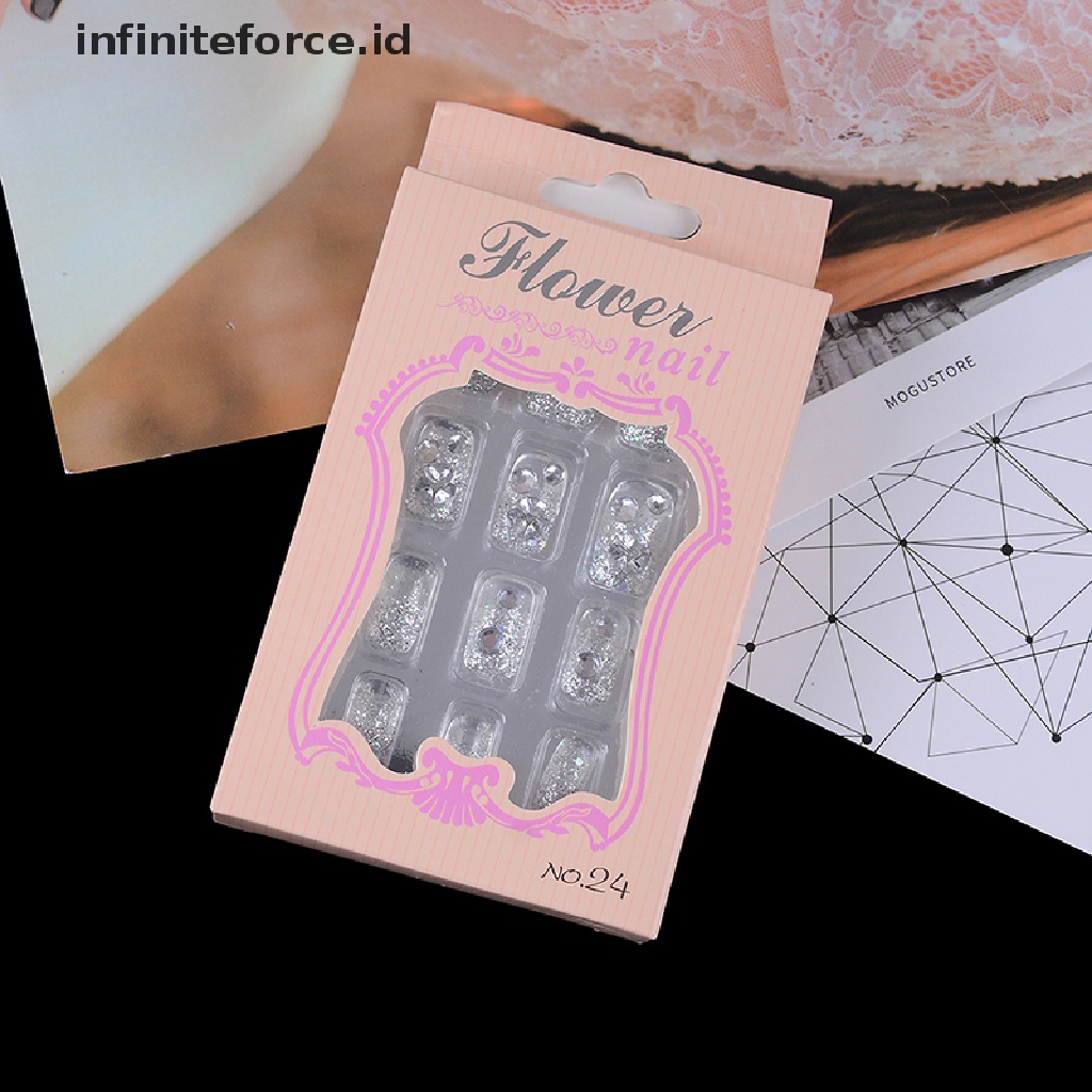 Infiniteforce.id 24Pcs / Set Stiker Kuku Palsu Dengan Lem Untuk Pengantin Wanita