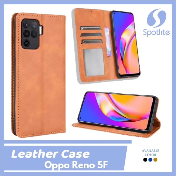 FLIP COVER OPPO RENO 5F LEATHER CASE DOMPET HP KULIT SPOTLITE