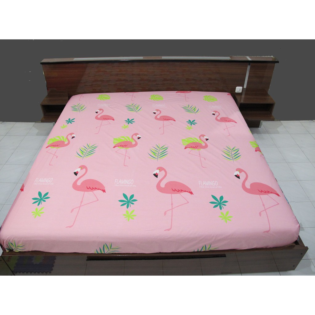 Sprei Merk "KING" Bahan Katun Motif Flamingo Pink