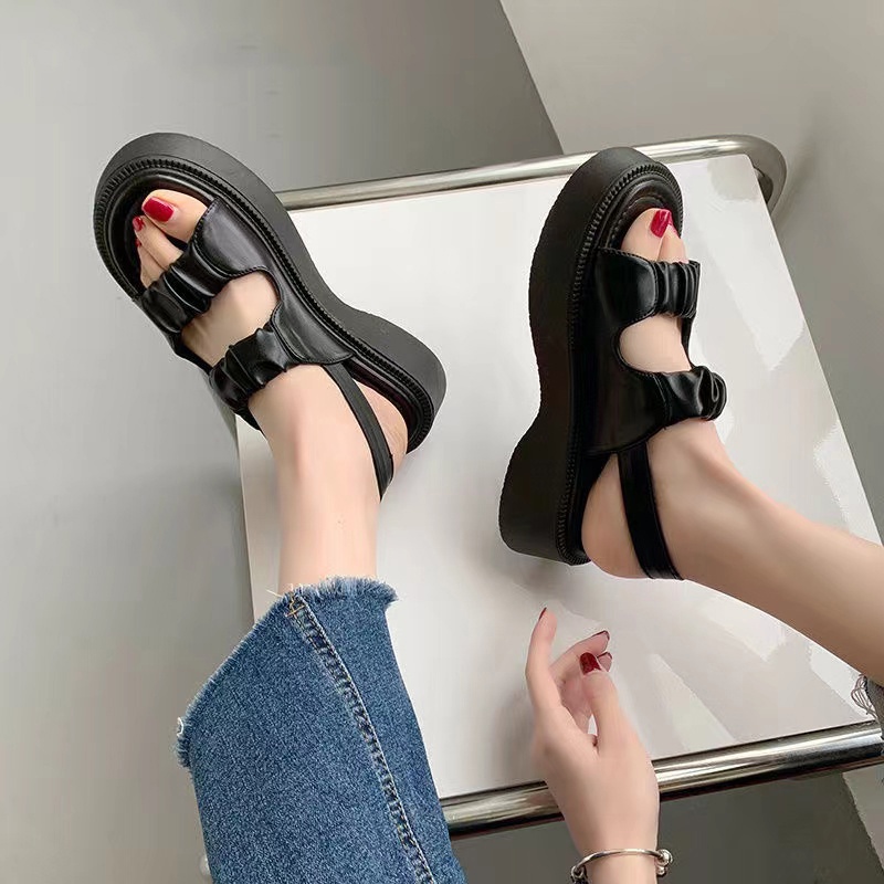 Sepatu Sandal Wanita Sandal Cewek Sandal Import Sandal Fahion Kuliah Strap Elastis Sole Tebal Fashion Modis Modern
