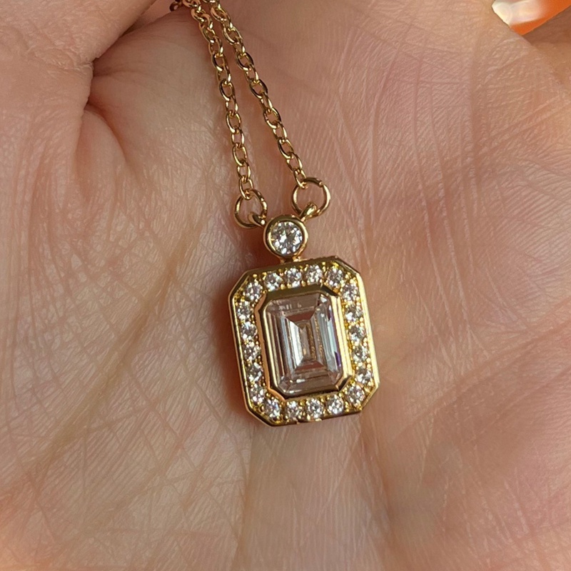 Kalung Rantai Liontin Cubic Zirconia Warna Silver / Gold Untuk Wanita