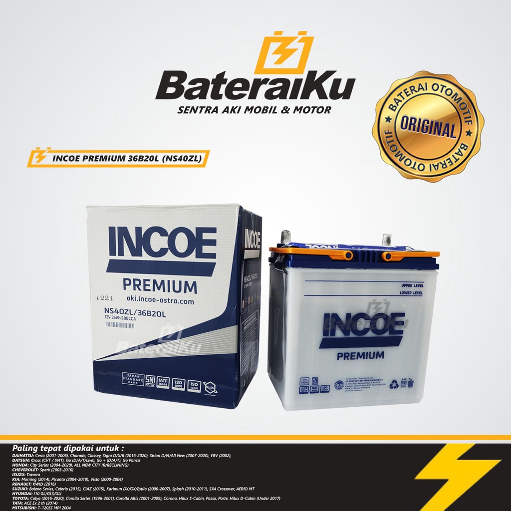 Aki Incoe Premium NS40ZL Aki Basah Aki Mobil Ayla, Jazz, Datsun Go, Honda Brio, Agya, Sirion, Calya