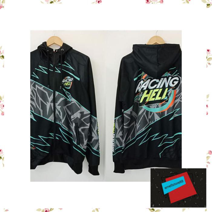Jaket Pria parasut parka gunung RACING HELL Printing Sabit Hitam hijau Abu WE146