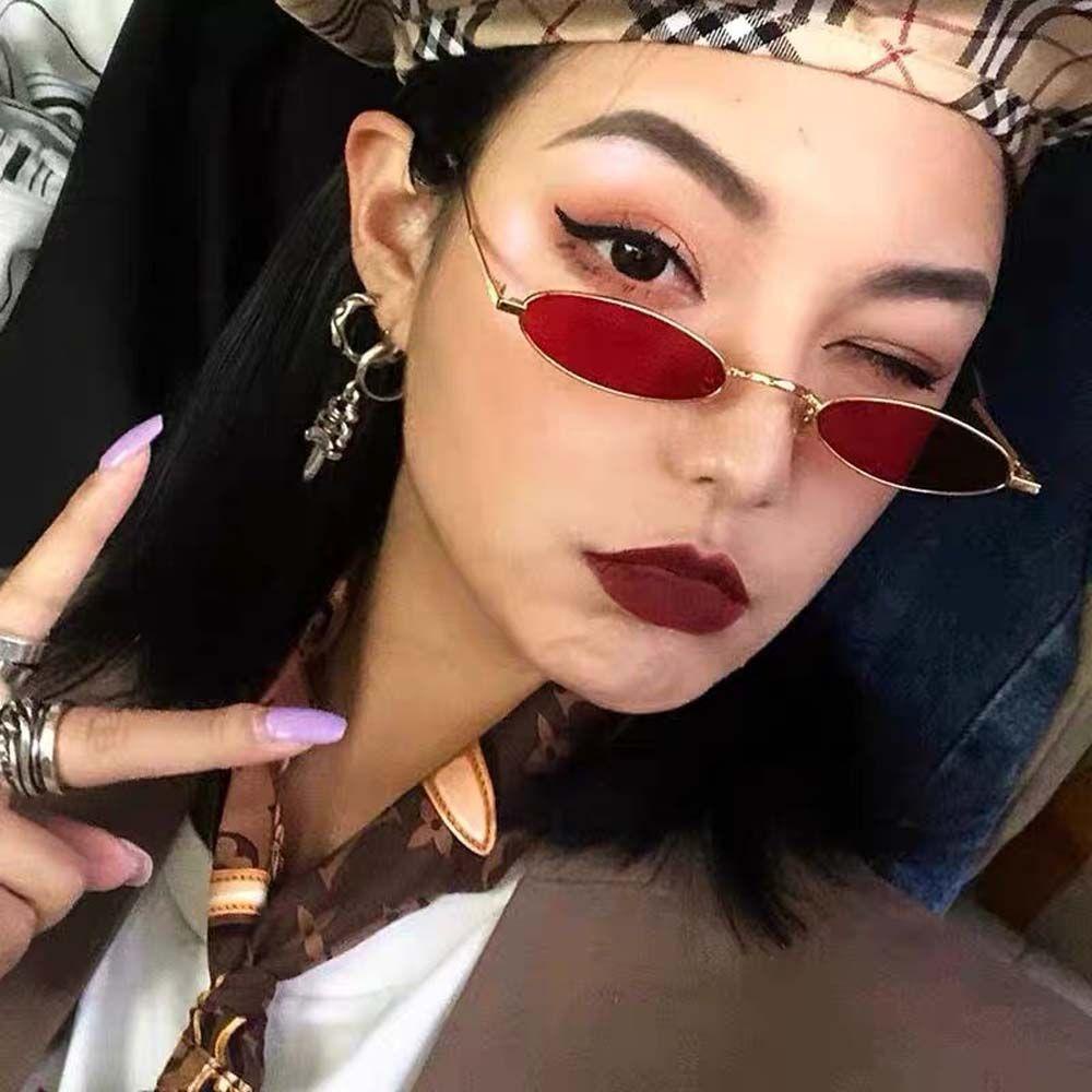 Mxbeauty Kacamata Oval Mewah Merek Fashion Merah Pink Warna Emas Hitam Lensa Transprent Korean Sunglasses