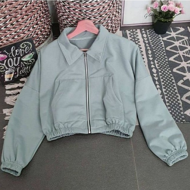 Sweater Vada Collar Jacket Crop - Style Korea - jacket Varsity bahan Fleece - terlaris